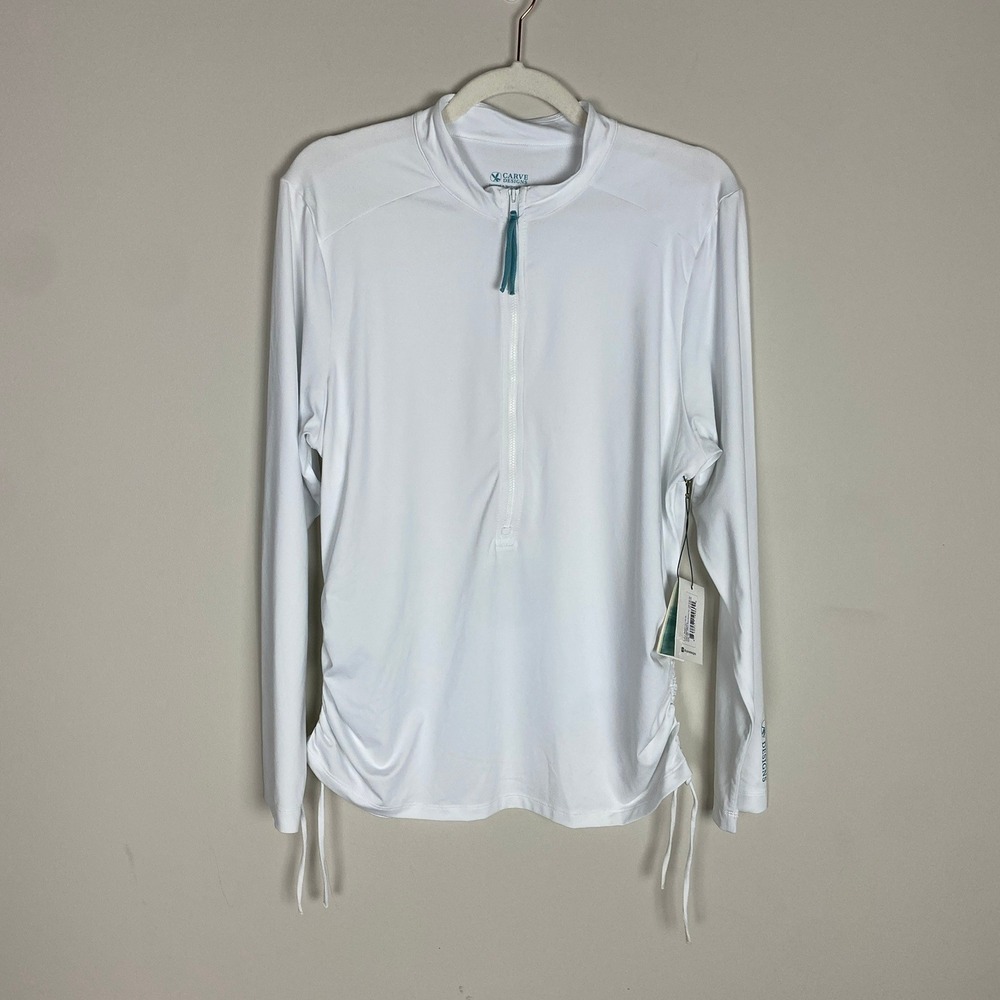 Carve Designs Cruz Rashguard Womens XL White Long Sleeve UPF 50 Quarter Zip